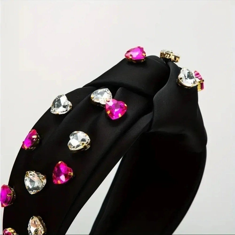 New Baroque top tie knot  headband w/ decorated heart shaped rhinestones